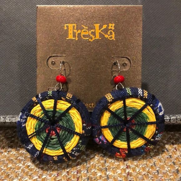 Treska Jewelry - TRESKA Woven Multicolor Round Earrings NWT